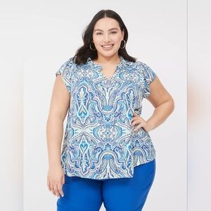 Cap Flutter Sleeve Satin & Knit Top